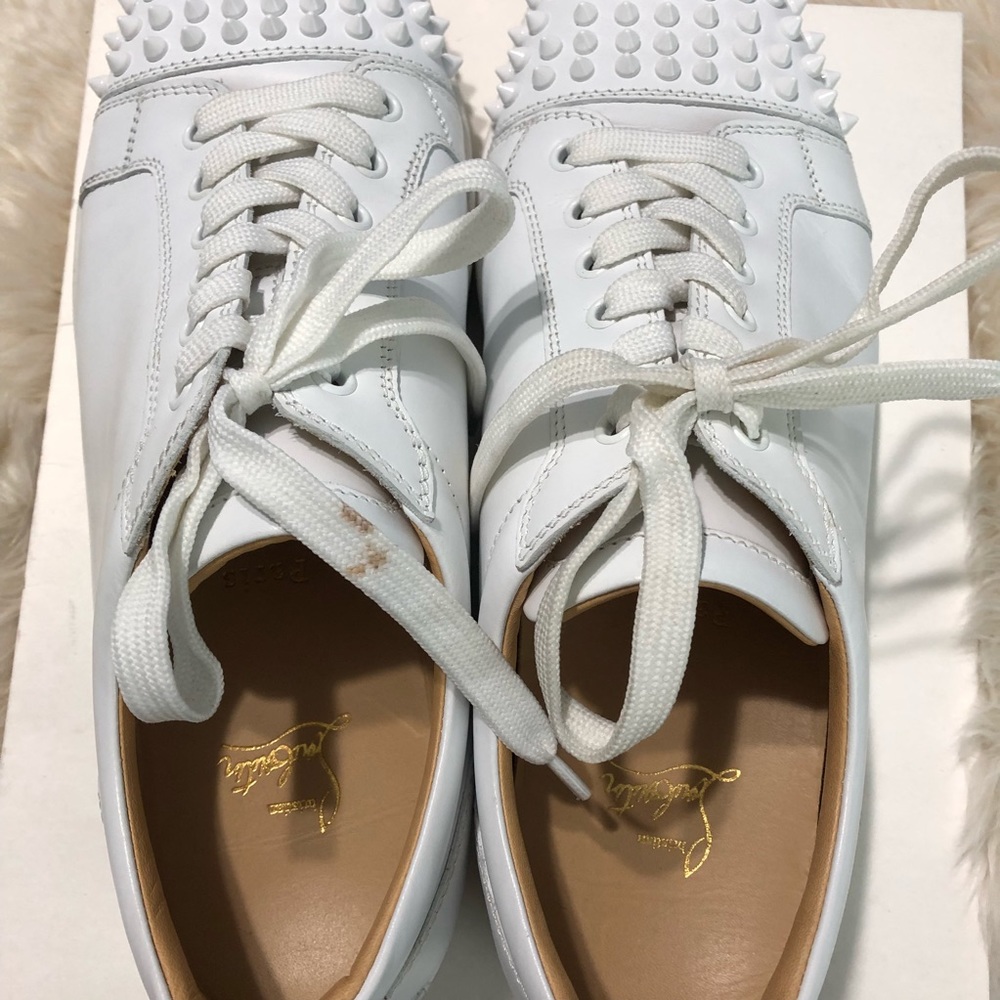 Louboutin Mens White Louis Leather Spiked Sneaker - Picture 2 of 5